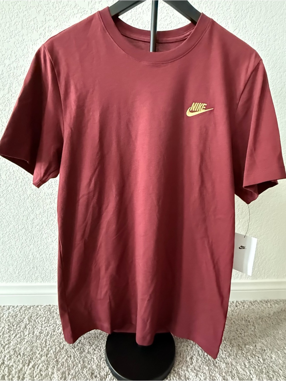 Nike Maroon Short Sleeve Crewneck T-Shirt with Gold Swoosh